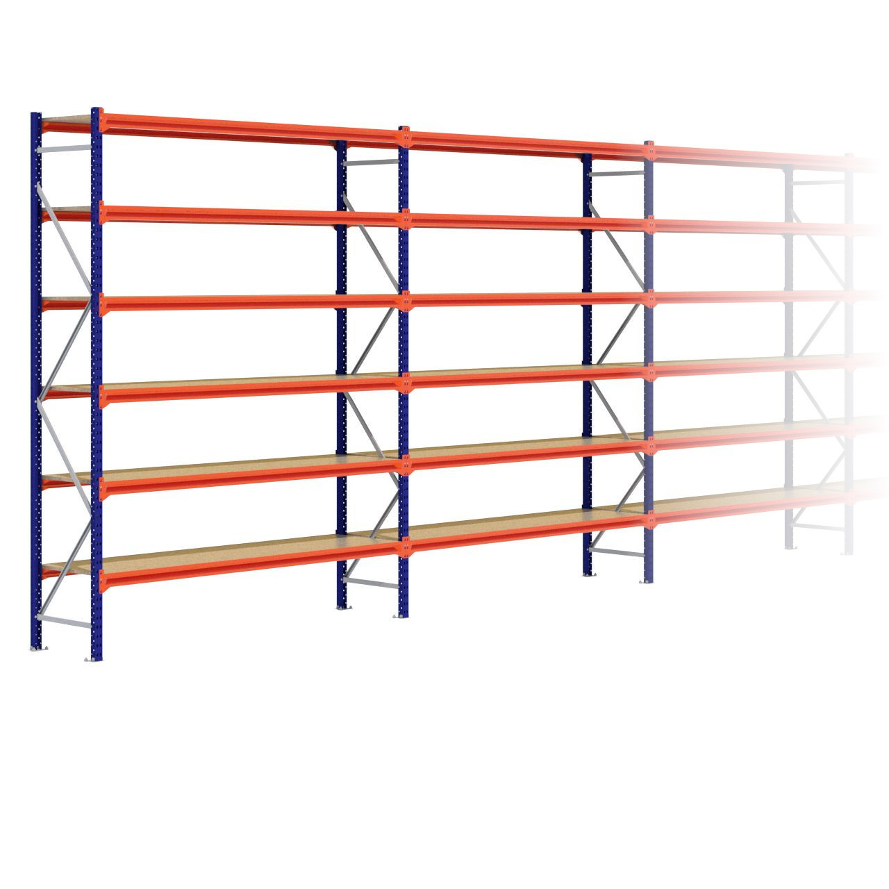 Grootvakstelling 3.000 mm x 23.100 mm x 600 mm (HxLxD) - 6 niveaus