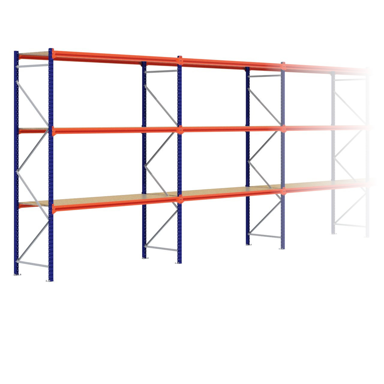 Grootvakstelling 3.000 mm x 23.100 mm x 800 mm (HxLxD) - 3 niveaus