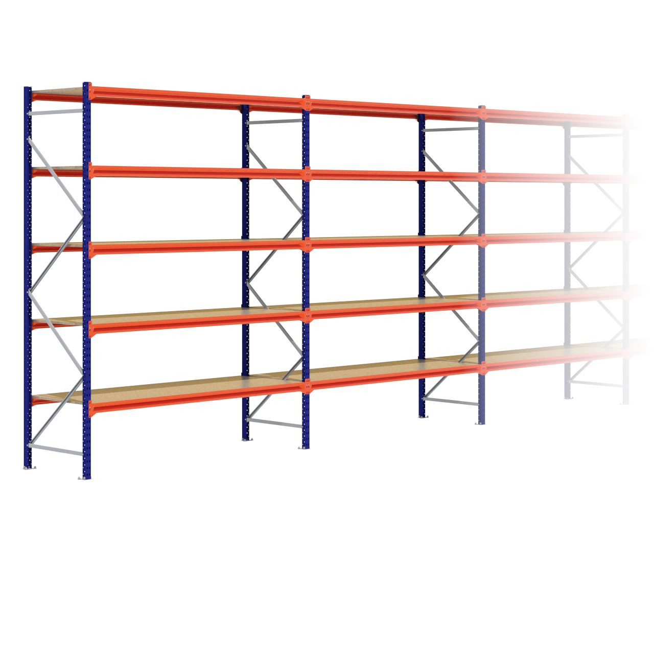 Grootvakstelling 3.000 mm x 23.100 mm x 800 mm (HxLxD) - 5 niveaus
