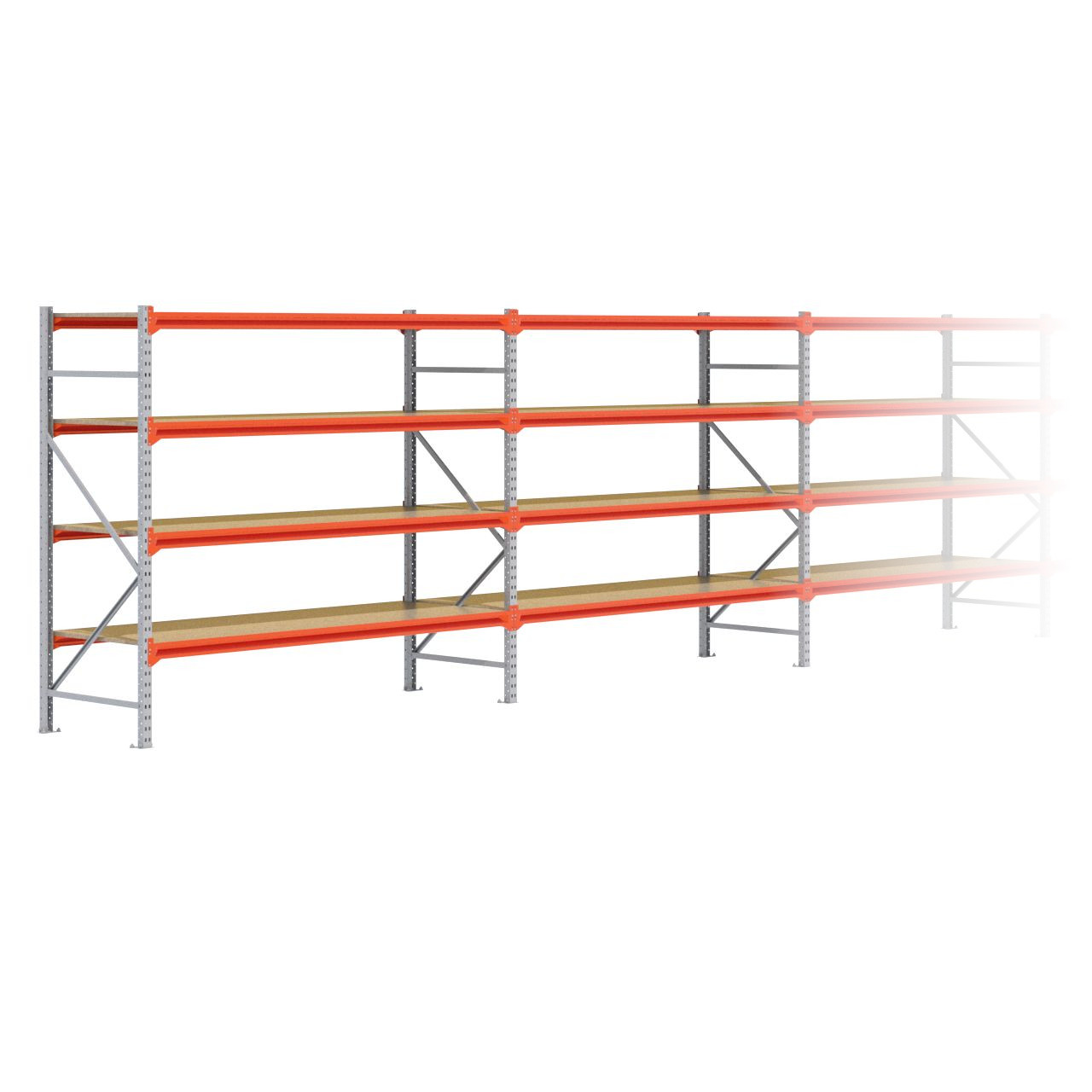 Grootvakstelling 2.000 mm x 9.300 mm x 800 mm (HxLxD) - 4 niveaus GALVA