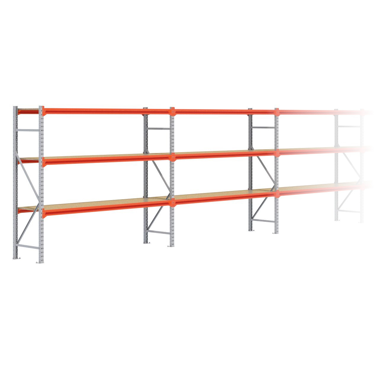 Grootvakstelling 2.000 mm x 11.600 mm x 600 mm (HxLxD) - 3 niveaus GALVA