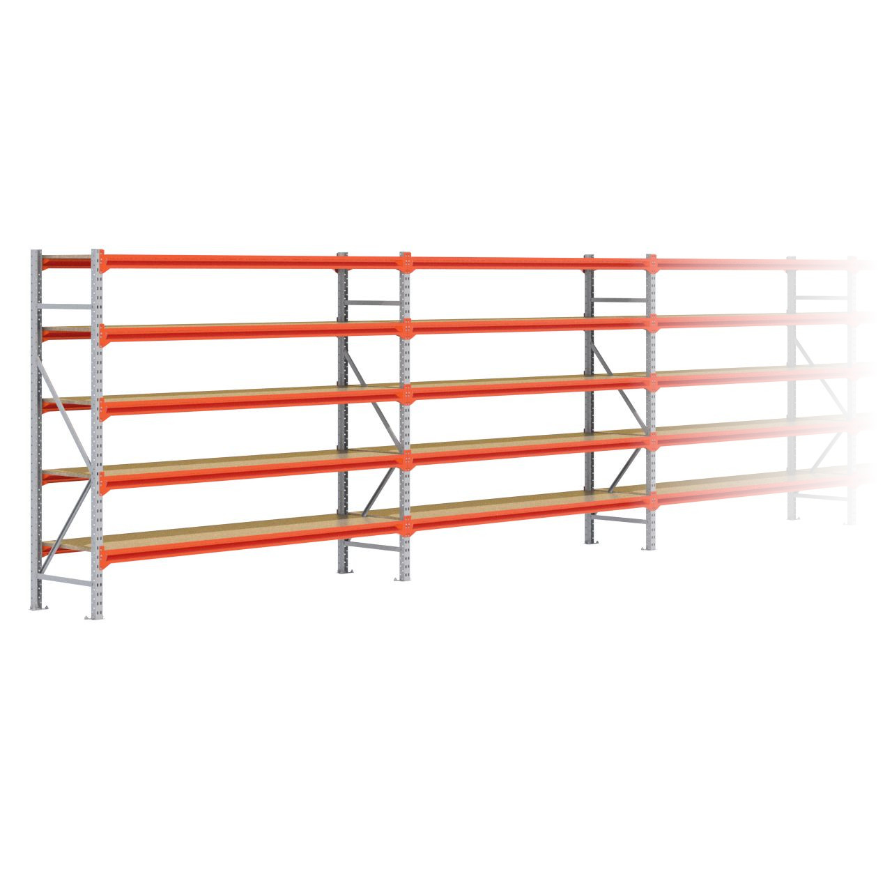 Grootvakstelling 2.000 mm x 11.600 mm x 600 mm (HxLxD) - 5 niveaus GALVA