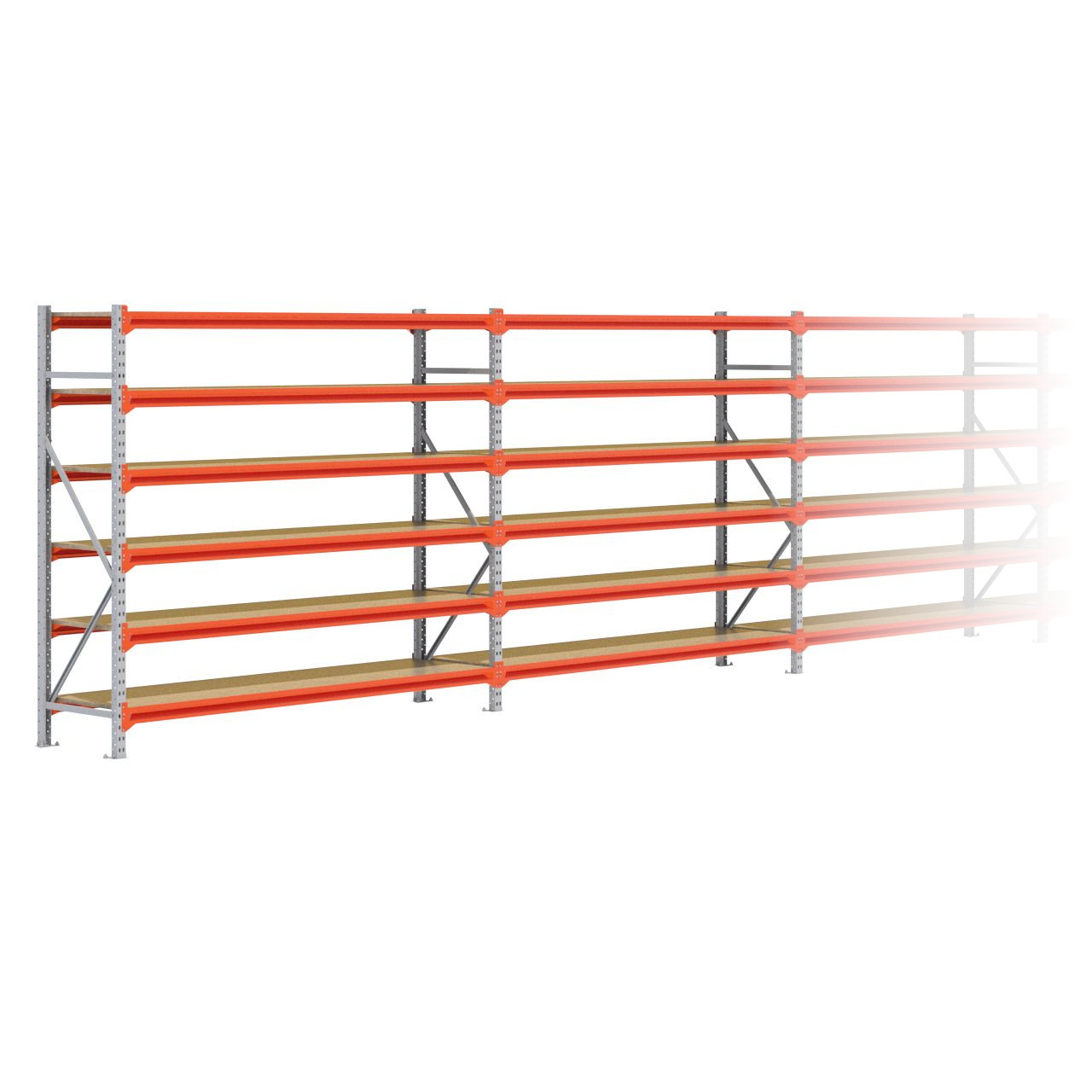 Grootvakstelling 2.000 mm x 11.600 mm x 600 mm (HxLxD) - 6 niveaus GALVA