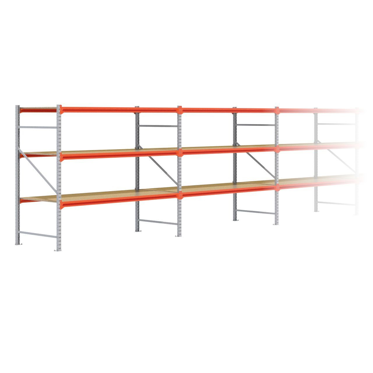 Grootvakstelling 2.000 mm x 11.600 mm x 1.000 mm (HxLxD) - 3 niveaus GALVA