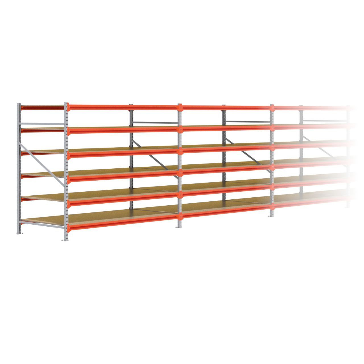 Grootvakstelling 2.000 mm x 13.900 mm x 1.200 mm (HxLxD) - 6 niveaus GALVA (Liggers: 2.250 mm)