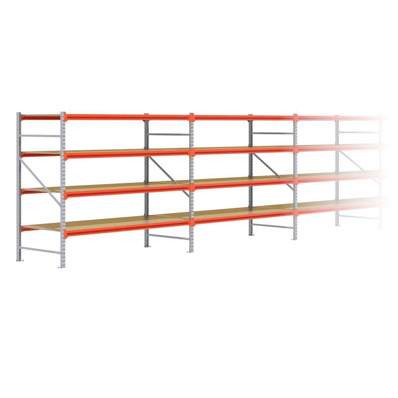 Grootvakstelling 2.000 mm x 16.200 mm x 1.000 mm (HxLxD) - 4 niveaus GALVA