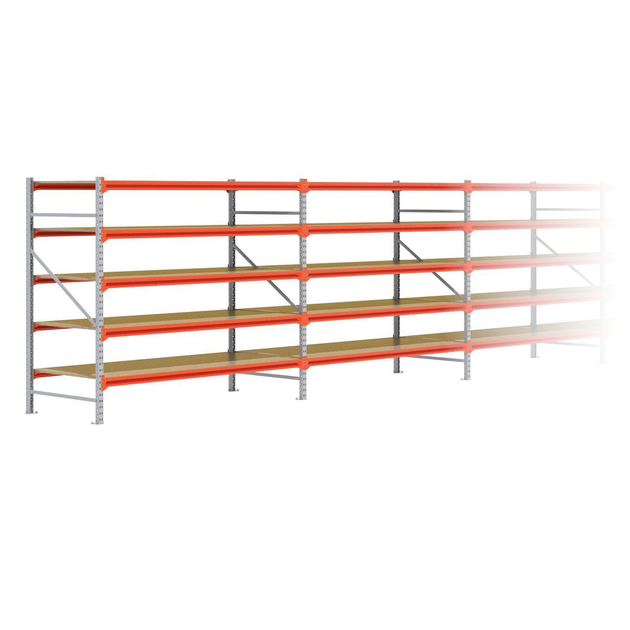 Grootvakstelling 2.000 mm x 16.200 mm x 1.000 mm (HxLxD) - 5 niveaus GALVA