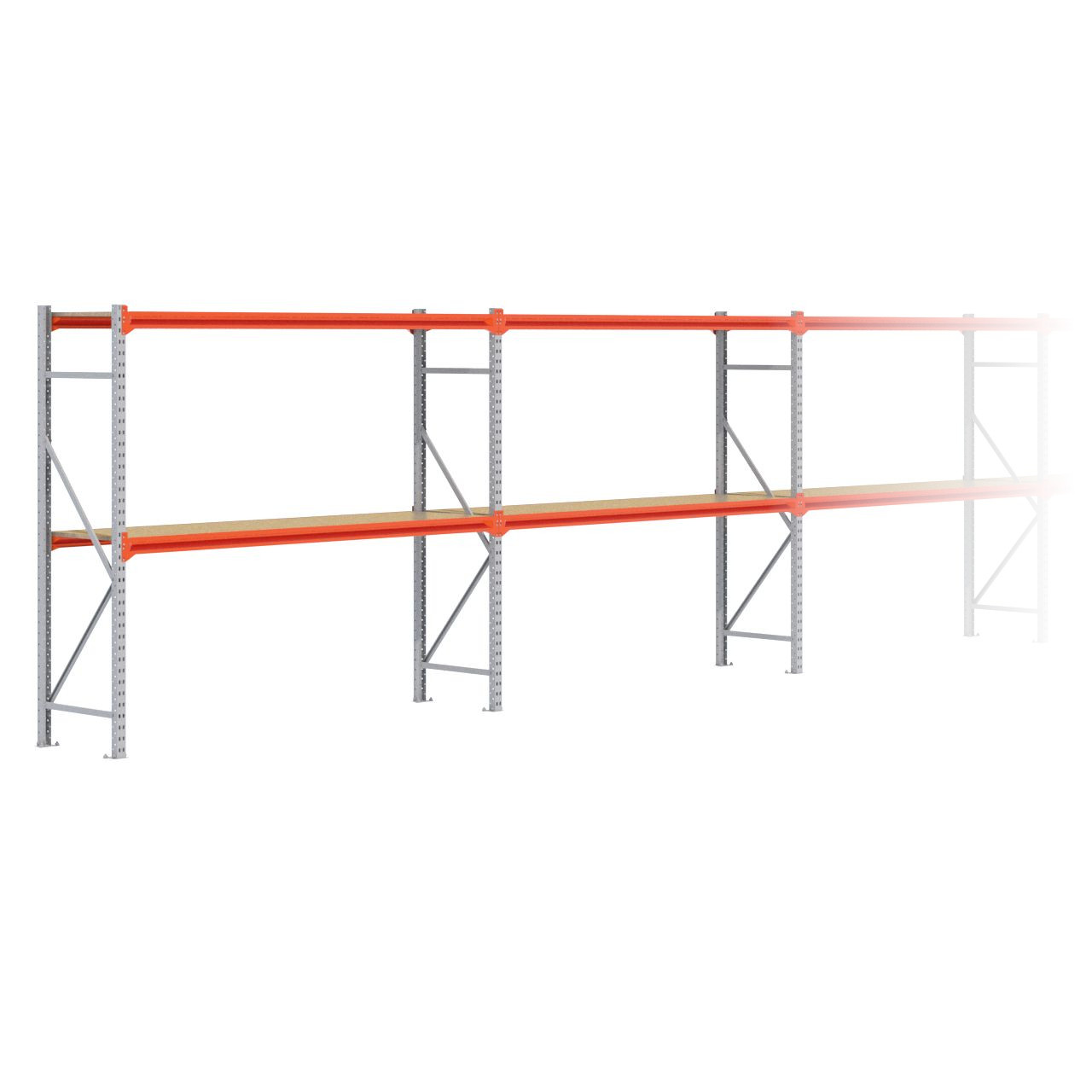 Grootvakstelling 2.000 mm x 16.200 mm x 600 mm (HxLxD) - 2 niveaus GALVA