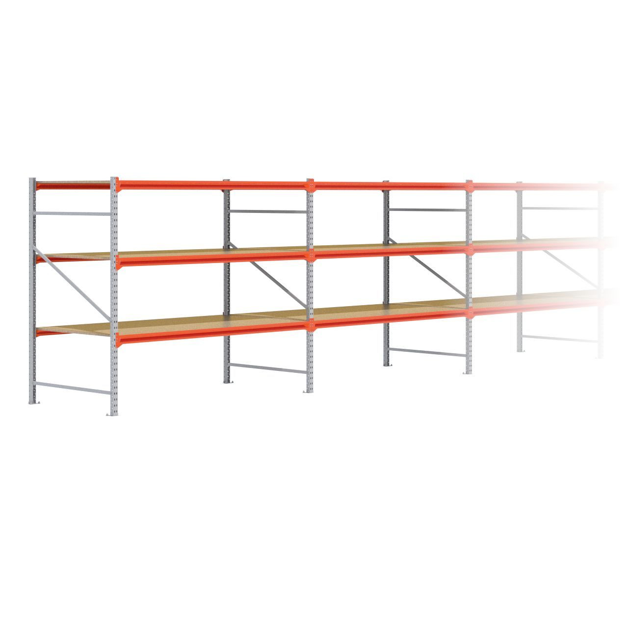 Grootvakstelling 2.000 mm x 18.500 mm x 1.200 mm (HxLxD) - 3 niveaus GALVA
