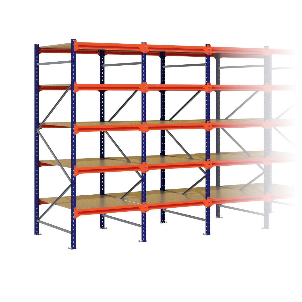 Grootvakstelling 2.500 mm x 7.650 mm x 1.200 mm (HxLxD) - 5 niveaus