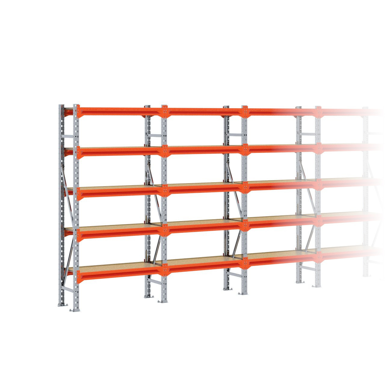 Grootvakstelling 2.000 mm x 3.850 mm x 400 mm (HxLxD) - 5 niveaus GALVA
