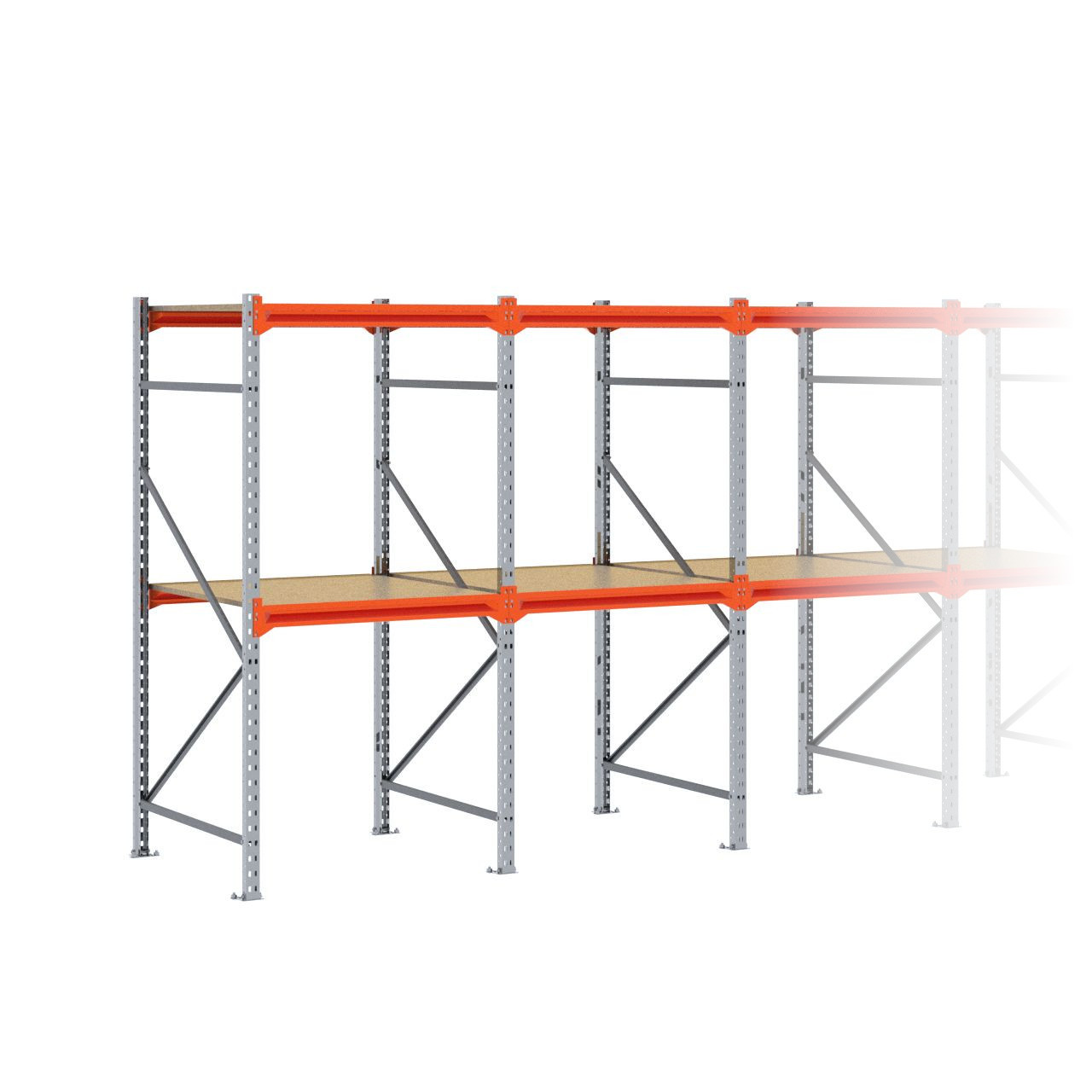 Grootvakstelling 2.000 mm x 3.850 mm x 1.000 mm (HxLxD) - 2 niveaus GALVA
