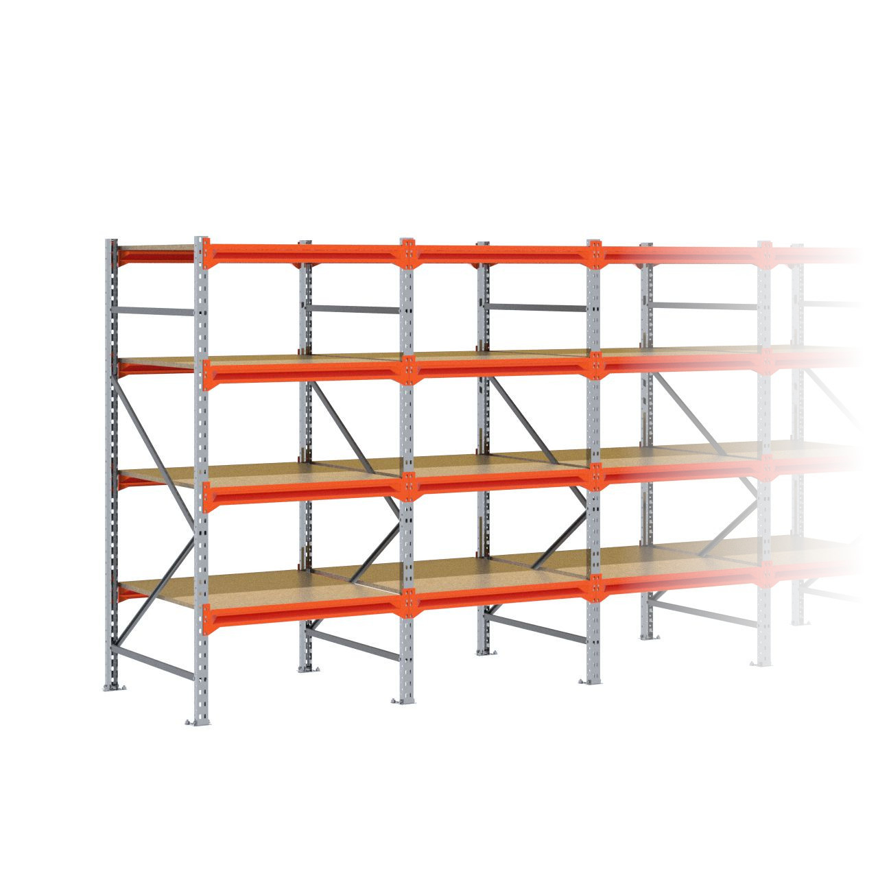Grootvakstelling 2.000 mm x 3.850 mm x 1.000 mm (HxLxD) - 4 niveaus GALVA