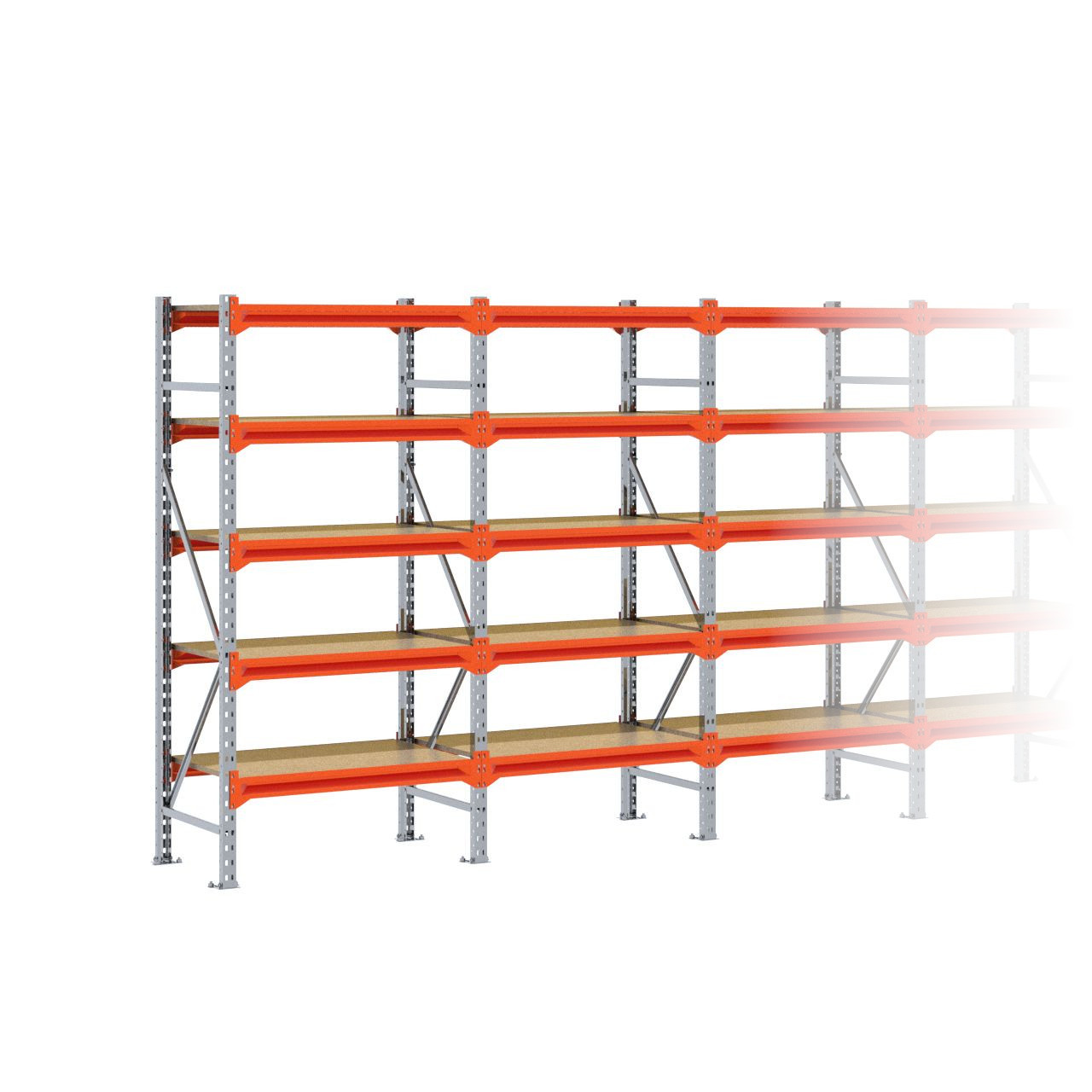 Grootvakstelling 2.000 mm x 3.850 mm x 600 mm (HxLxD) - 5 niveaus GALVA