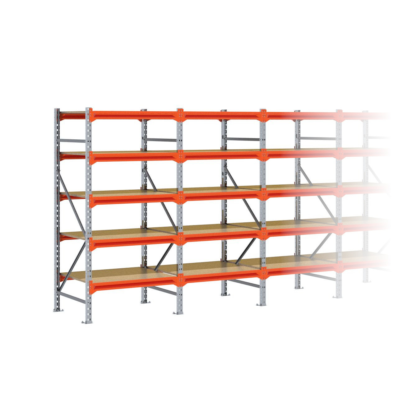 Grootvakstelling 2.000 mm x 4.800 mm x 800 mm (HxLxD) - 5 niveaus GALVA