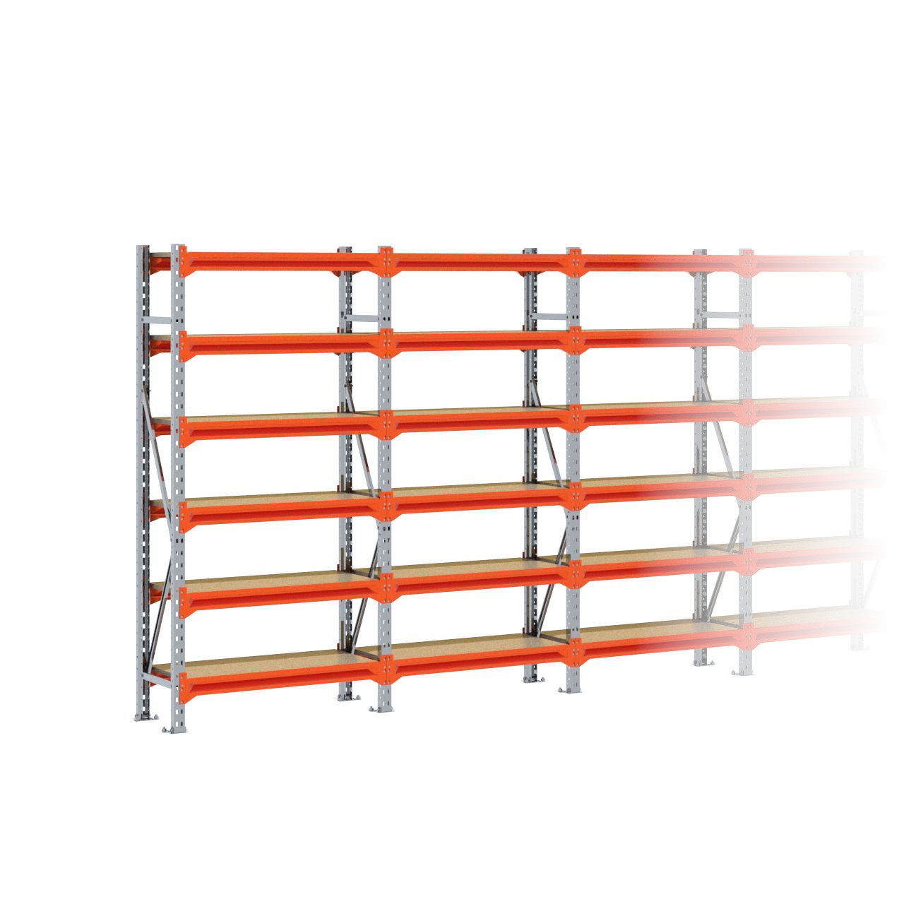 Grootvakstelling 2.000 mm x 4.800 mm x 400 mm (HxLxD) - 6 niveaus GALVA