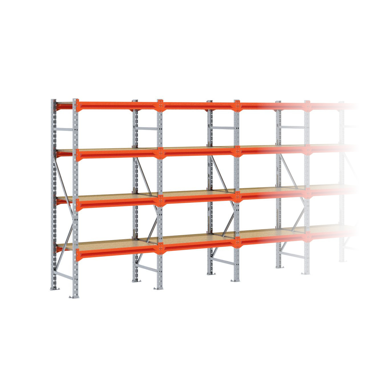 Grootvakstelling 2.000 mm x 4.800 mm x 600 mm (HxLxD) - 4 niveaus GALVA