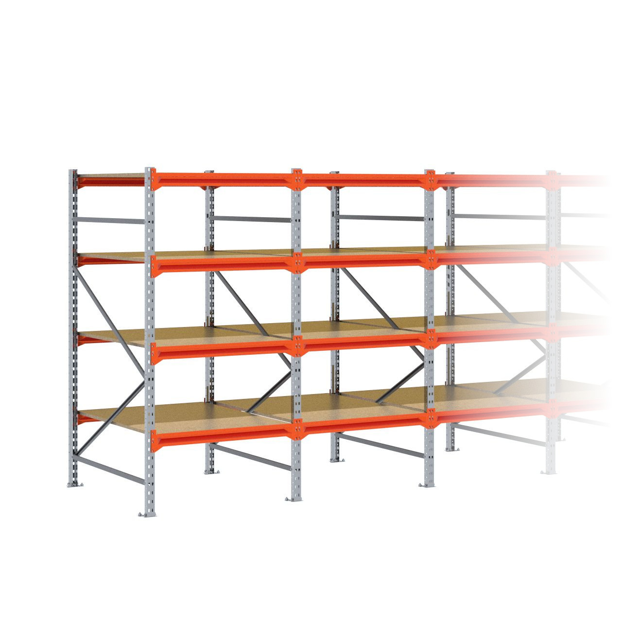 Grootvakstelling 2.000 mm x 4.800 mm x 1.200 mm (HxLxD) - 4 niveaus GALVA