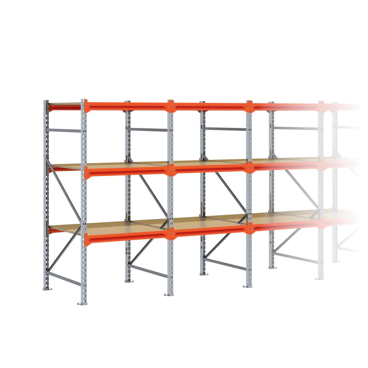 Grootvakstelling 2.000 mm x 6.700 mm x 1.000 mm (HxLxD) - 3 niveaus GALVA