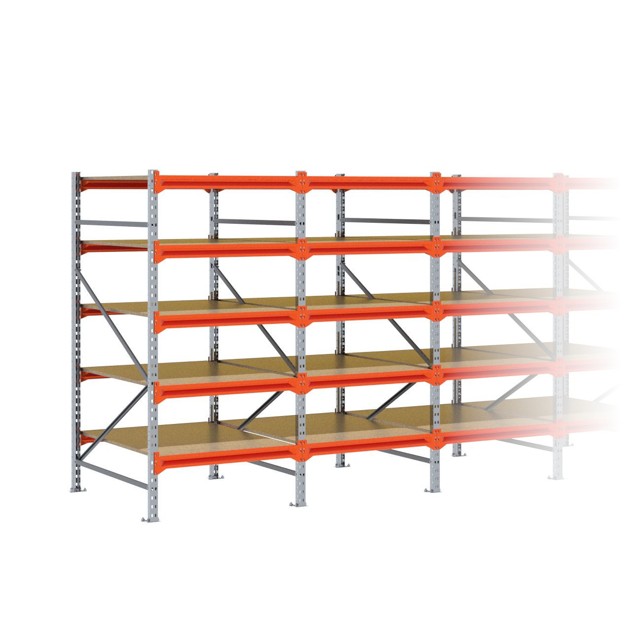 Grootvakstelling 2.000 mm x 6.700 mm x 1.200 mm (HxLxD) - 5 niveaus GALVA