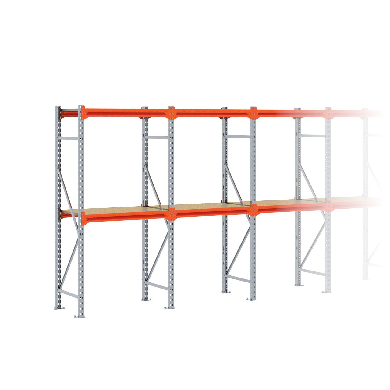 Grootvakstelling 2.000 mm x 7.650 mm x 600 mm (HxLxD) - 2 niveaus GALVA