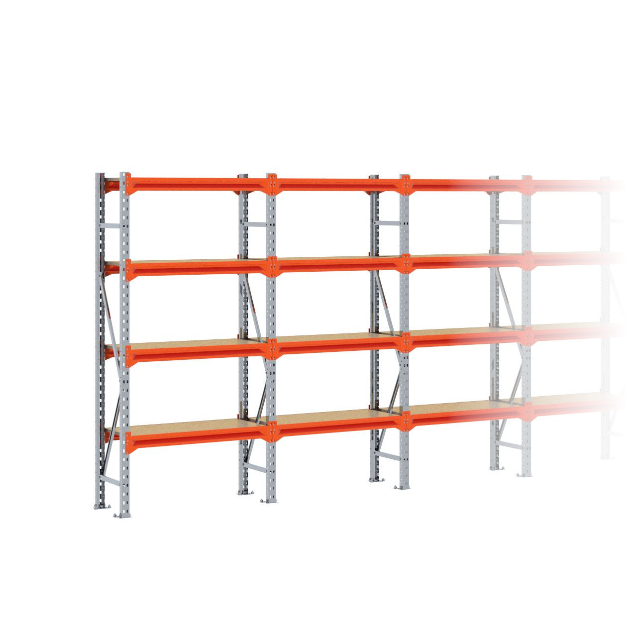 Grootvakstelling 2.000 mm x 8.600 mm x 400 mm (HxLxD) - 4 niveaus GALVA