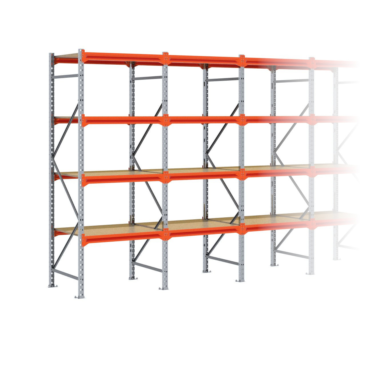 Grootvakstelling 2.500 mm x 3.850 mm x 800 mm (HxLxD) - 4 niveaus GALVA