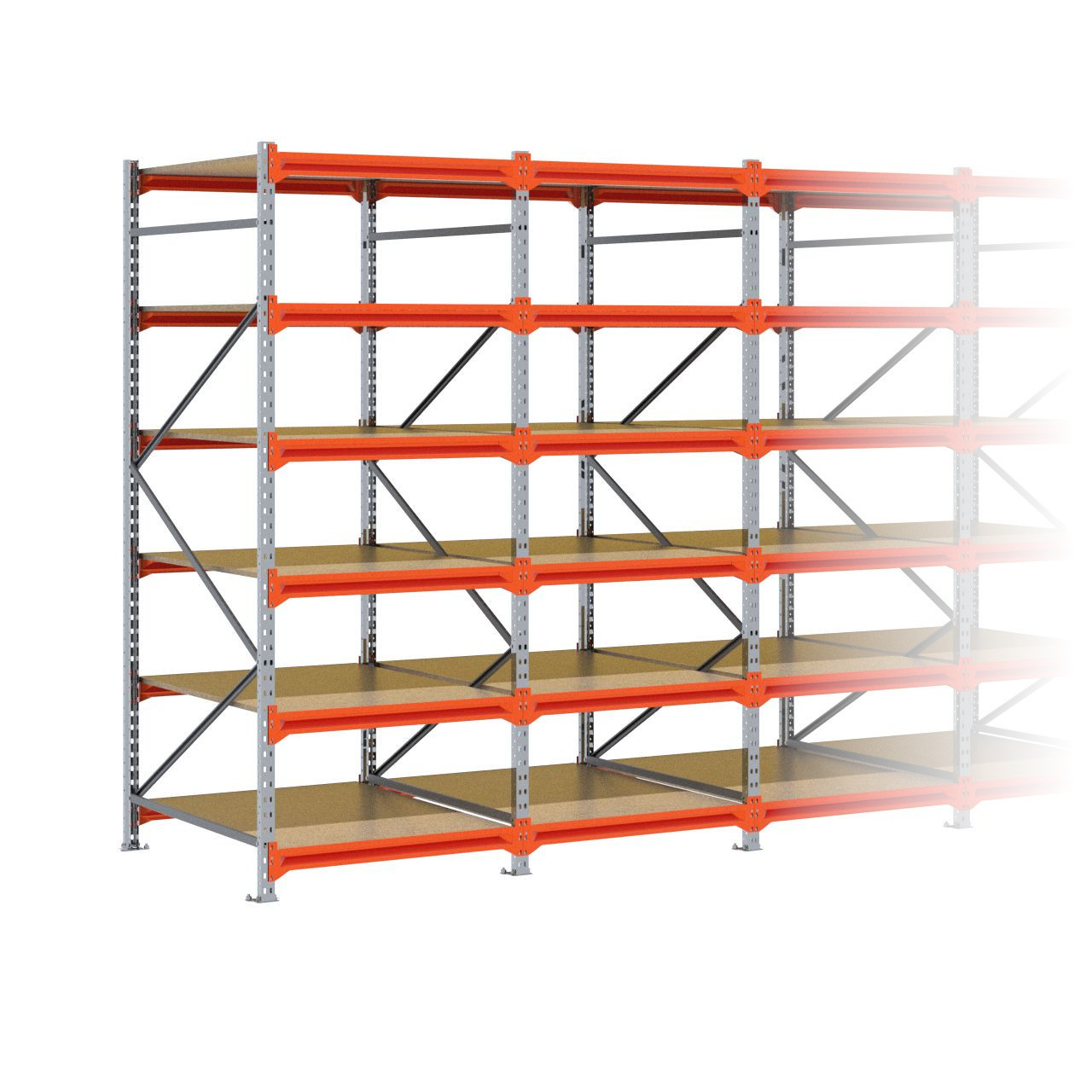 Grootvakstelling 2.500 mm x 3.850 mm x 1.200 mm (HxLxD) - 6 niveaus GALVA