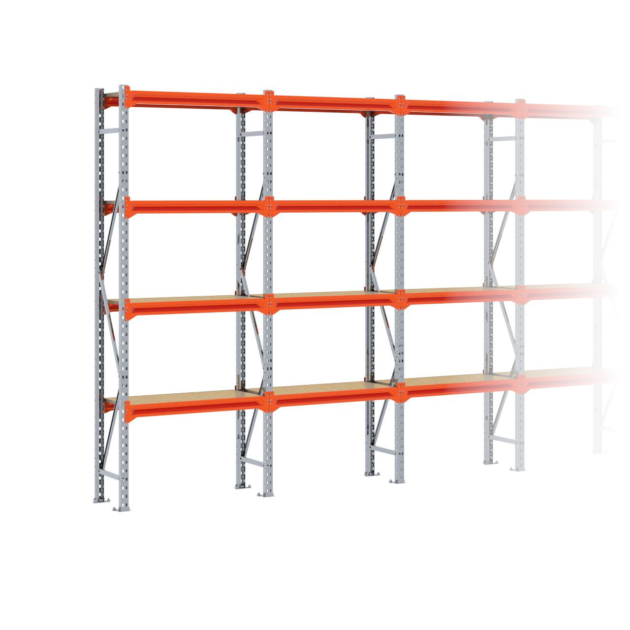 Grootvakstelling 2.500 mm x 7.650 mm x 400 mm (HxLxD) - 4 niveaus GALVA