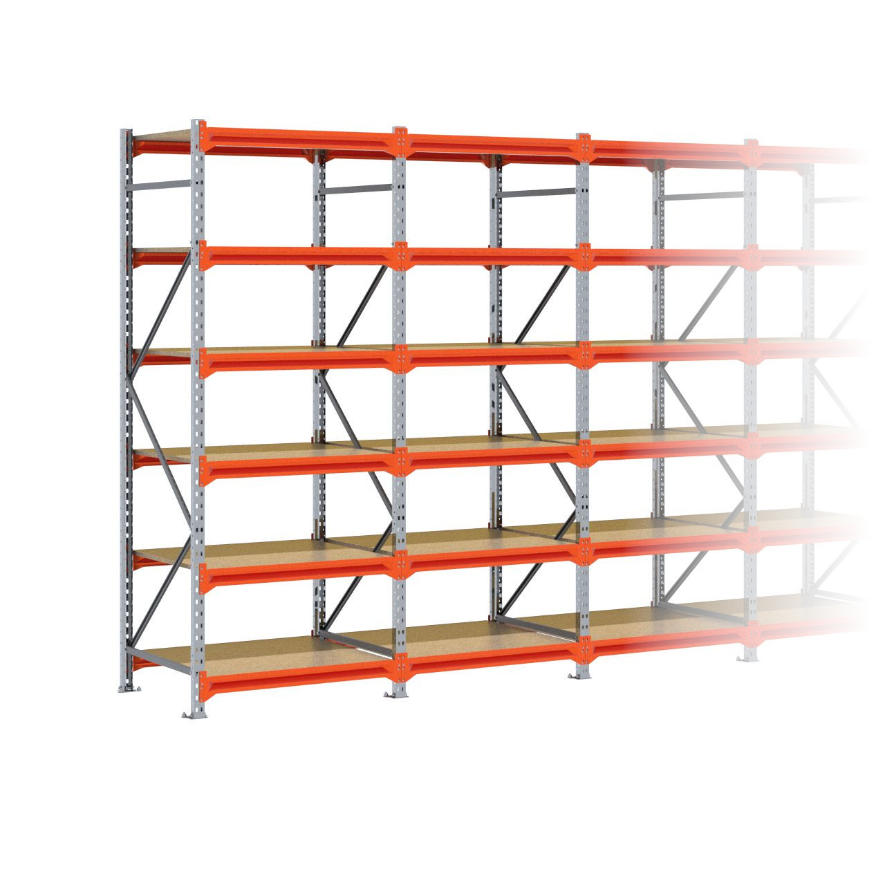 Grootvakstelling 2.500 mm x 7.650 mm x 800 mm (HxLxD) - 6 niveaus GALVA