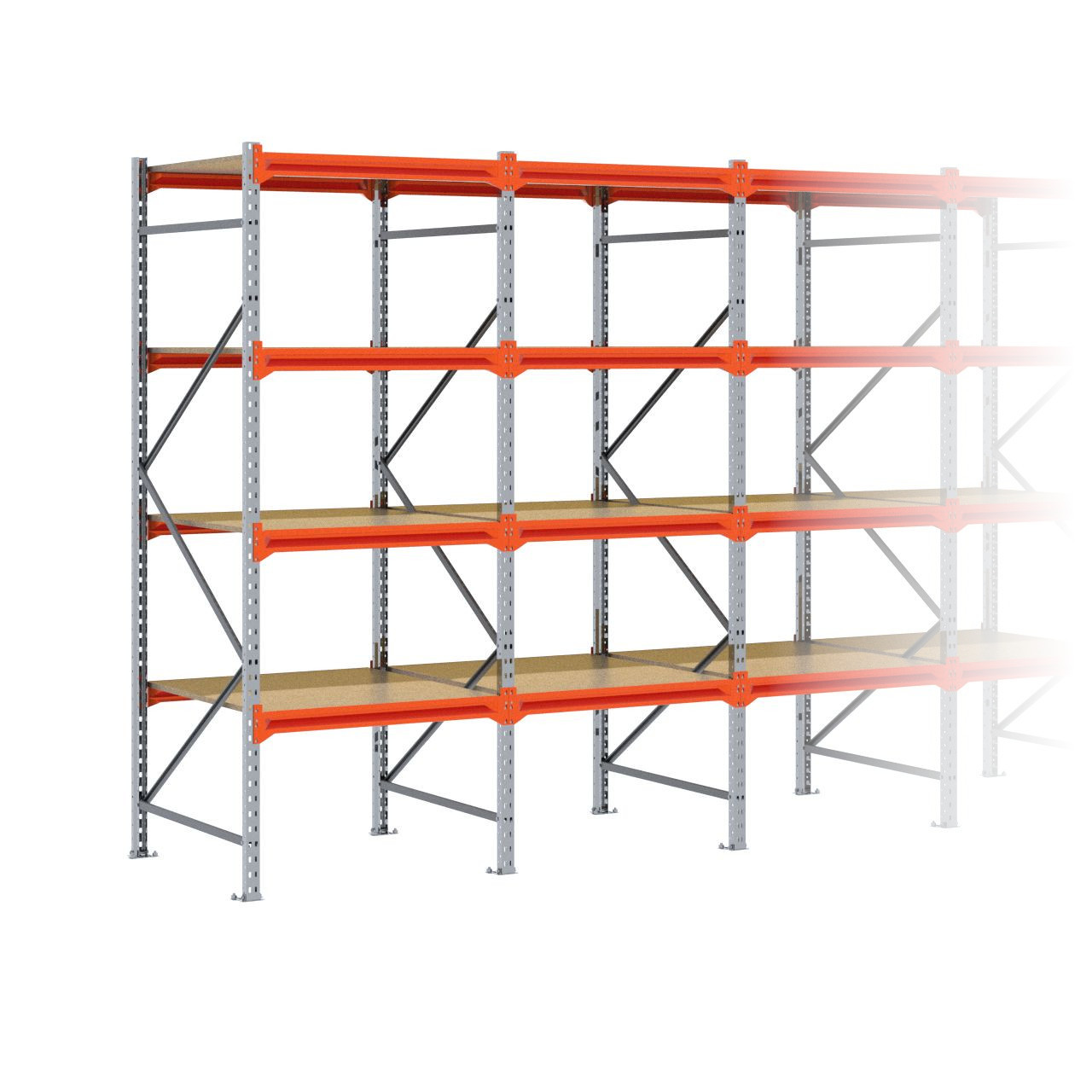 Grootvakstelling 2.500 mm x 7.650 mm x 1.000 mm (HxLxD) - 4 niveaus GALVA