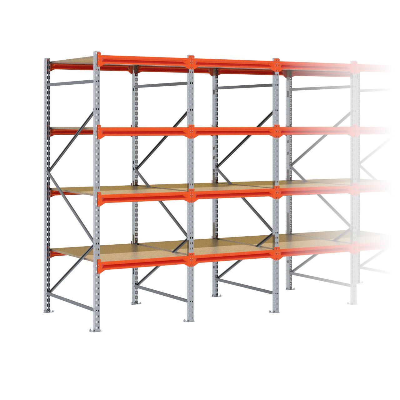 Grootvakstelling 2.500 mm x 7.650 mm x 1.200 mm (HxLxD) - 4 niveaus GALVA