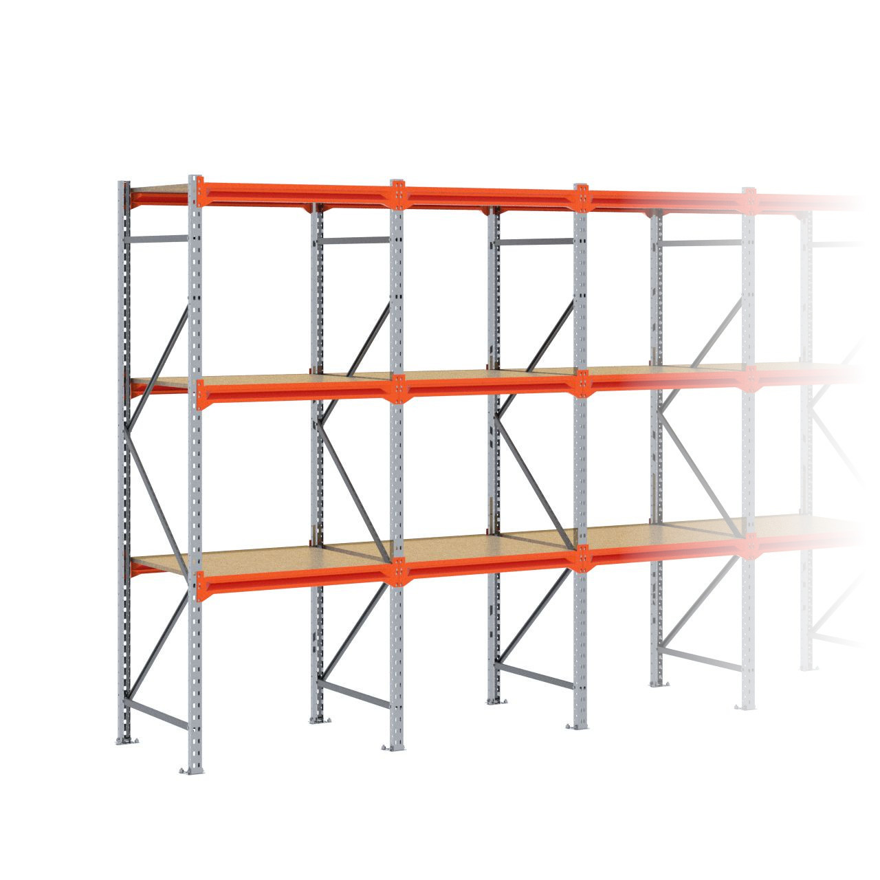 Grootvakstelling 2.500 mm x 7.650 mm x 800 mm (HxLxD) - 3 niveaus GALVA