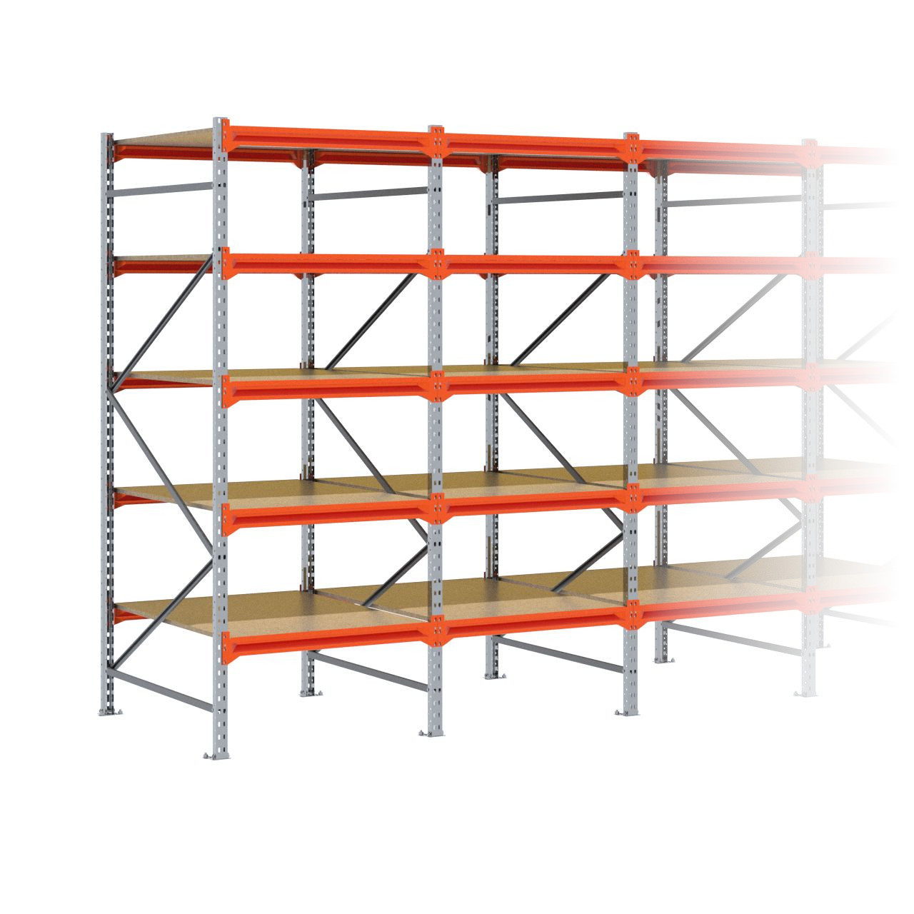 Grootvakstelling 2.500 mm x 8.600 mm x 1.200 mm (HxLxD) - 5 niveaus GALVA