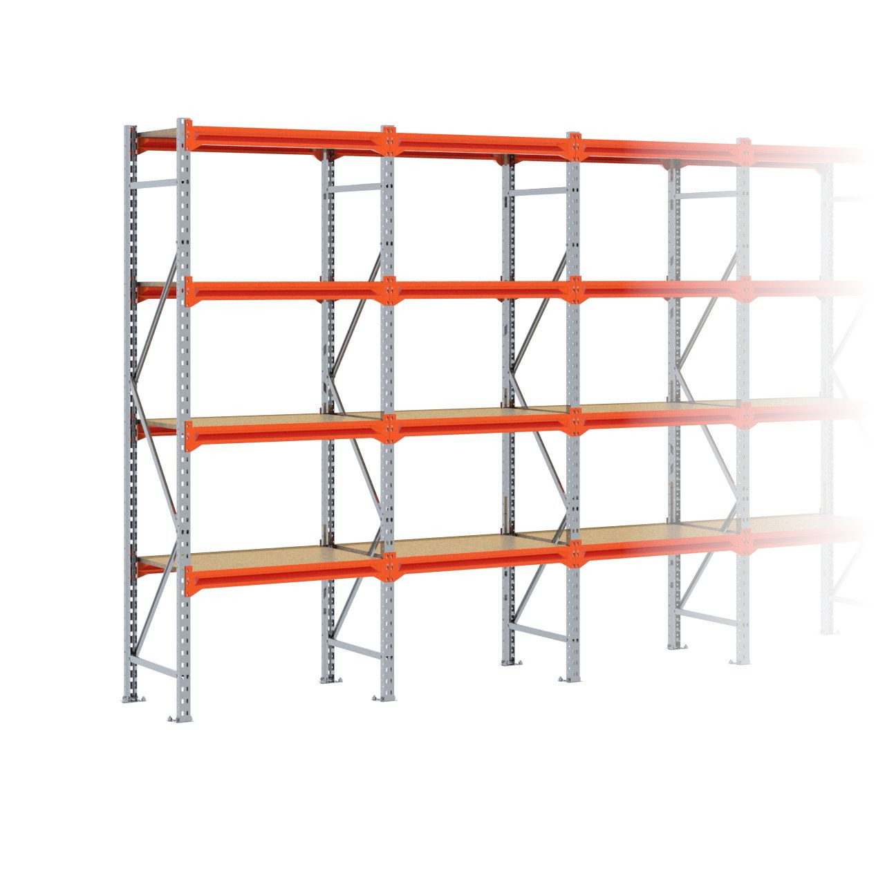Grootvakstelling 2.500 mm x 9.550 mm x 600 mm (HxLxD) - 4 niveaus GALVA