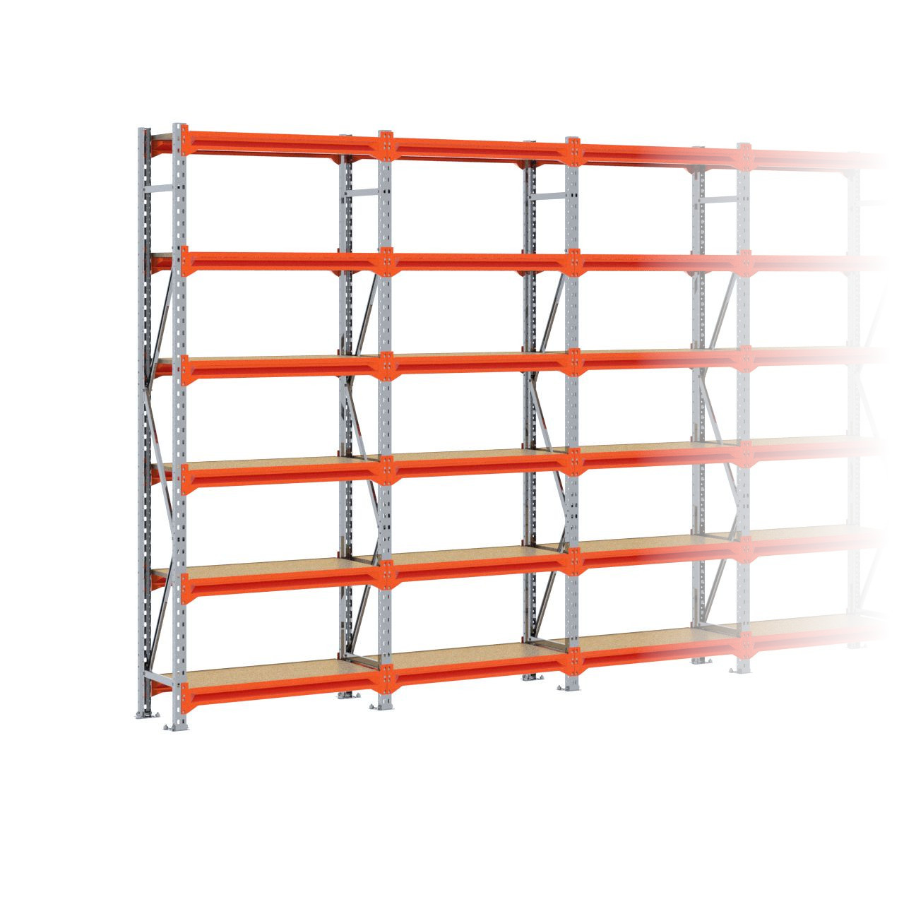 Grootvakstelling 2.500 mm x 9.550 mm x 400 mm (HxLxD) - 6 niveaus GALVA