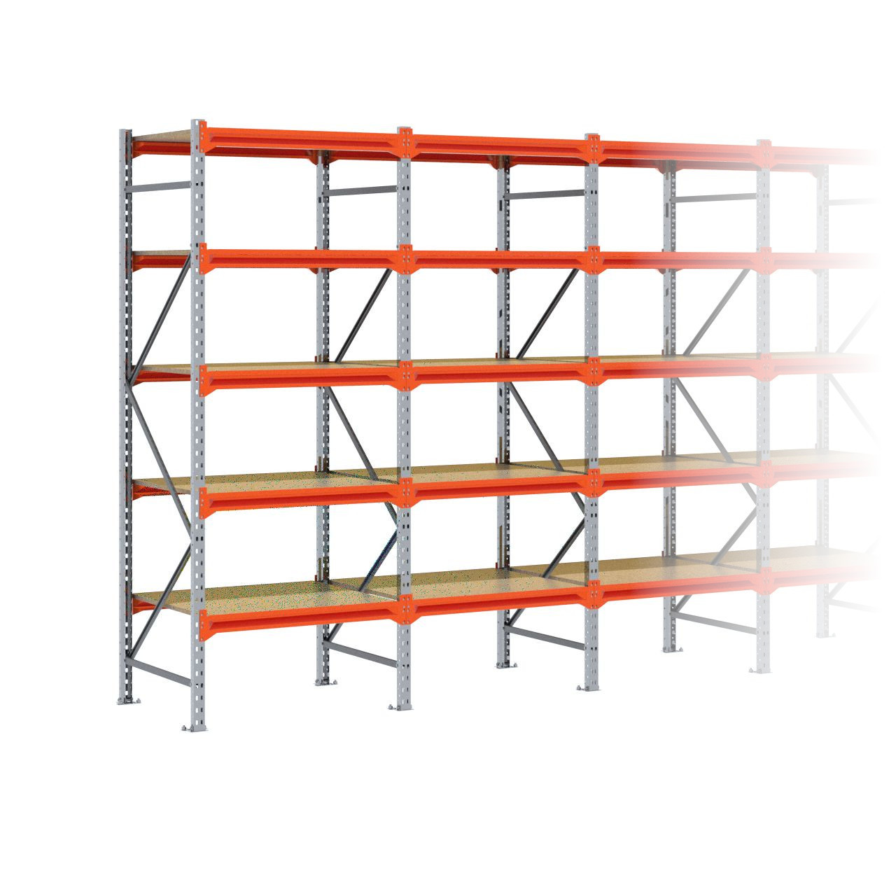 Grootvakstelling 2.500 mm x 9.550 mm x 800 mm (HxLxD) - 5 niveaus GALVA