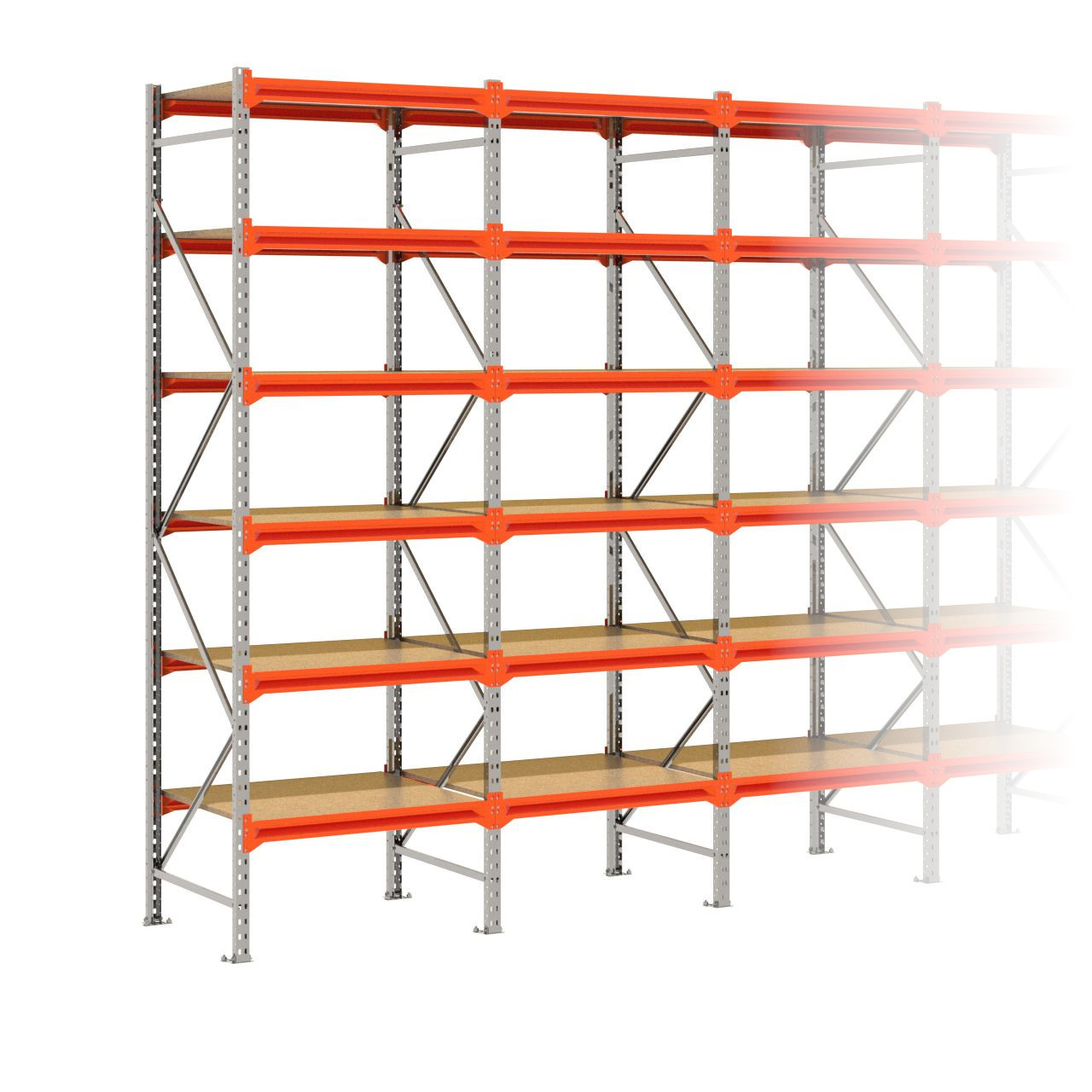 Grootvakstelling 3.000 mm x 3.850 mm x 800 mm (HxLxD) - 6 niveaus GALVA