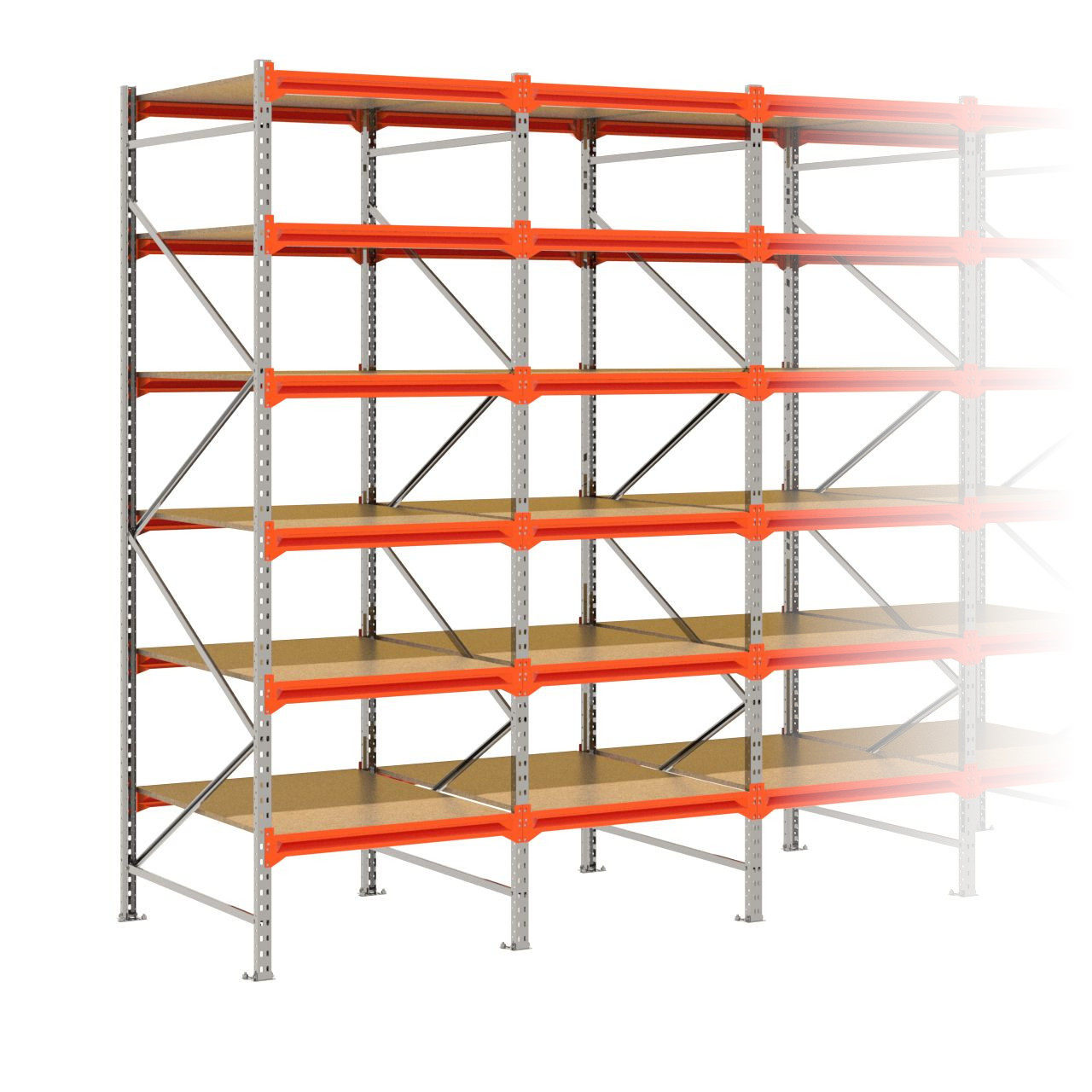 Grootvakstelling 3.000 mm x 4.800 mm x 1.200 mm (HxLxD) - 6 niveaus GALVA