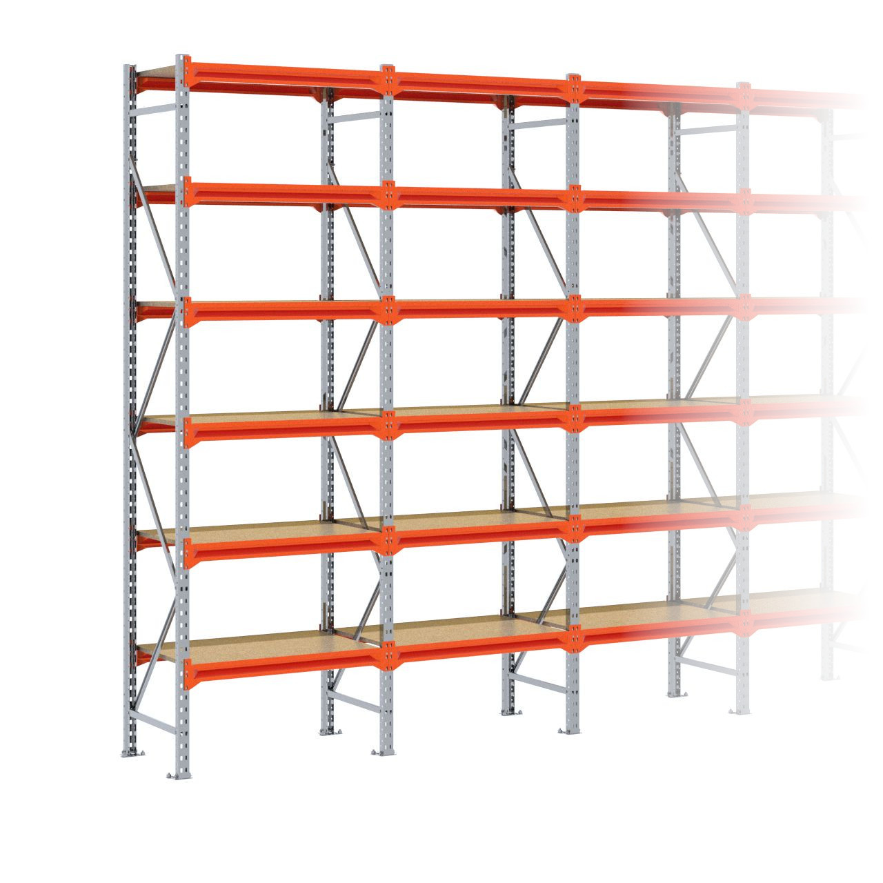 Grootvakstelling 3.000 mm x 6.700 mm x 600 mm (HxLxD) - 6 niveaus GALVA