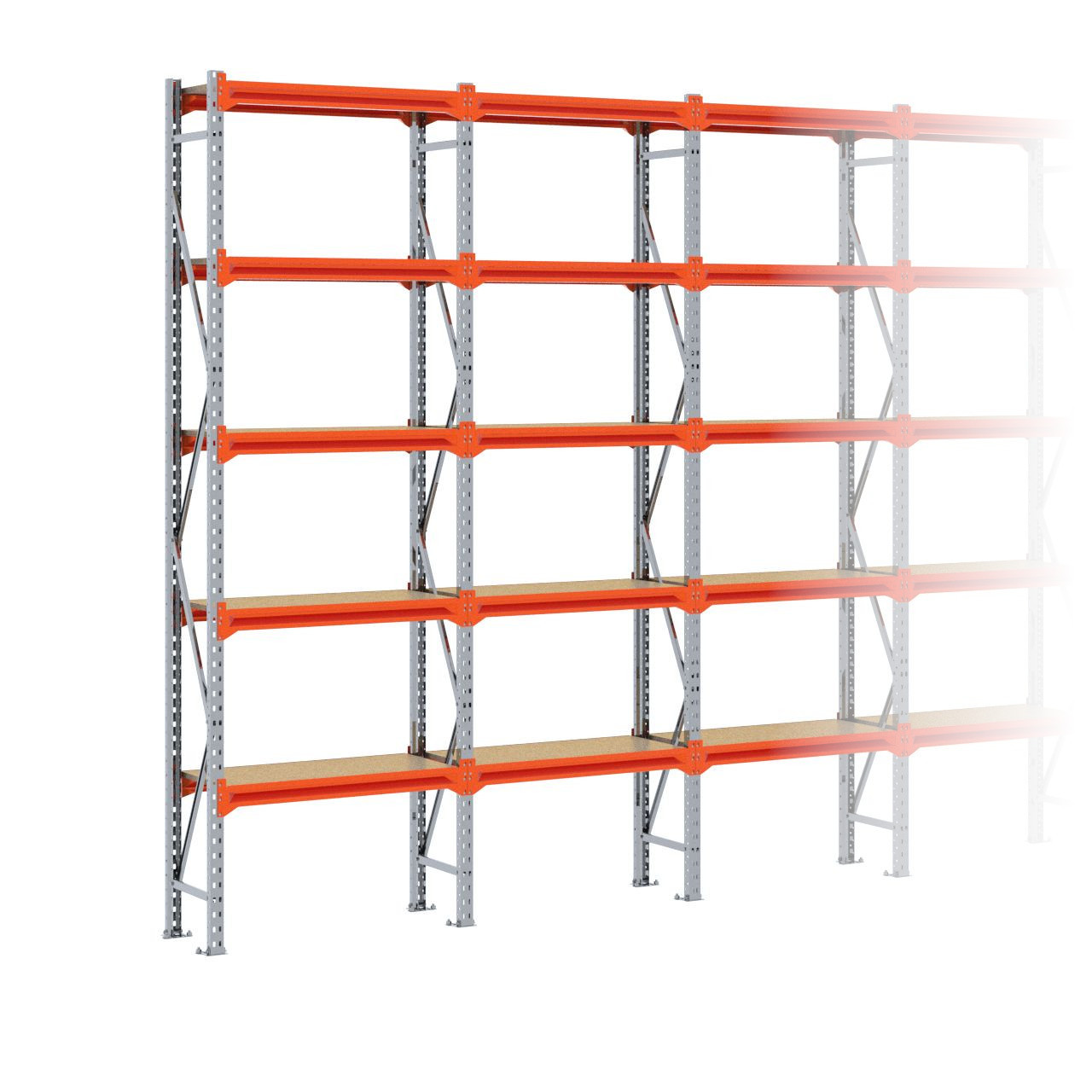 Grootvakstelling 3.000 mm x 7.650 mm x 400 mm (HxLxD) - 5 niveaus GALVA