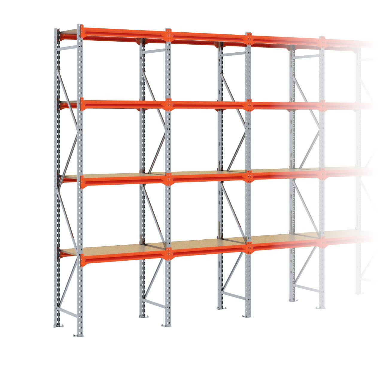 Grootvakstelling 3.000 mm x 8.600 mm x 600 mm (HxLxD) - 4 niveaus GALVA