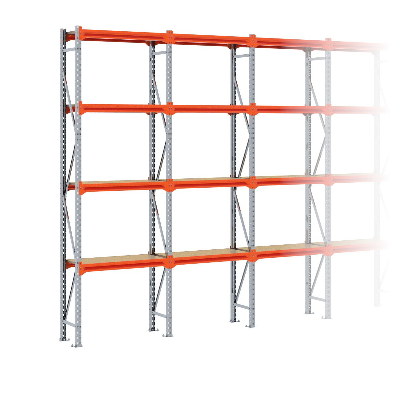 Grootvakstelling 3.000 mm x 8.600 mm x 400 mm (HxLxD) - 4 niveaus GALVA