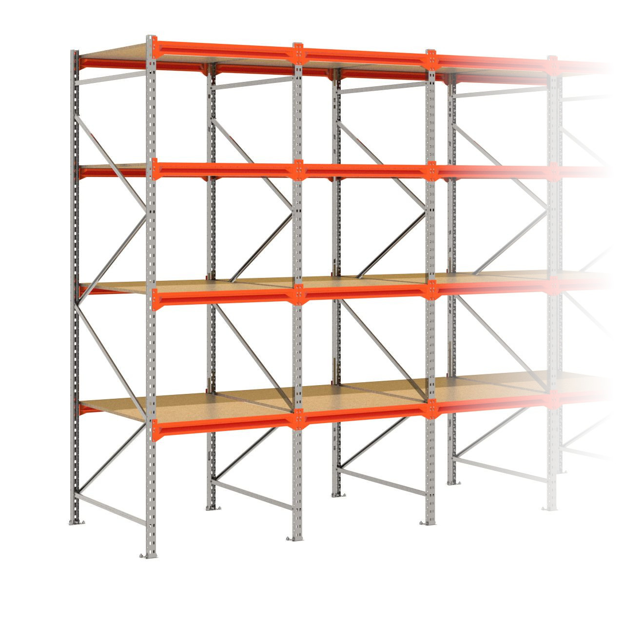 Grootvakstelling 3.000 mm x 8.600 mm x 1.200 mm (HxLxD) - 4 niveaus GALVA