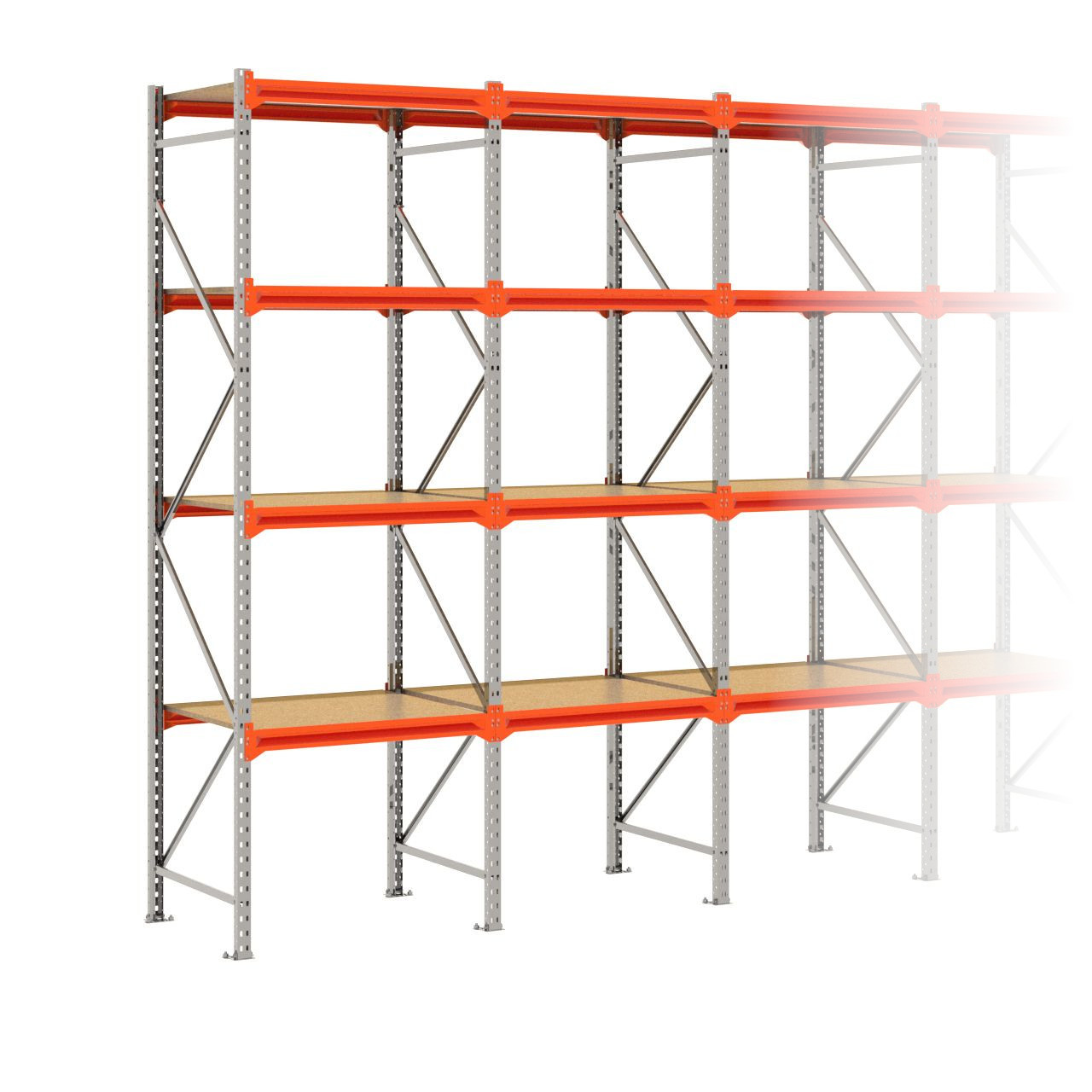 Grootvakstelling 3.000 mm x 9.550 mm x 800 mm (HxLxD) - 4 niveaus GALVA