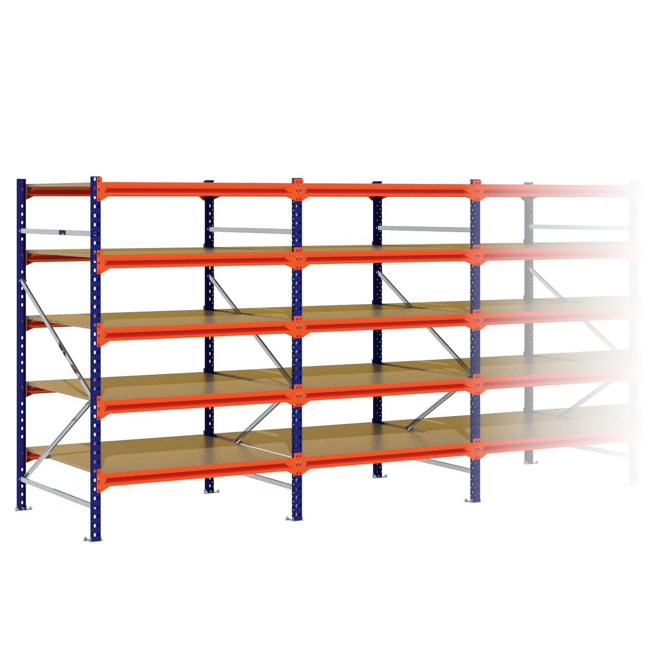 Grootvakstelling 2.000 mm x 6.300 mm x 1.200 mm (HxLxD) - 5 niveaus (Liggers 1.200 mm)