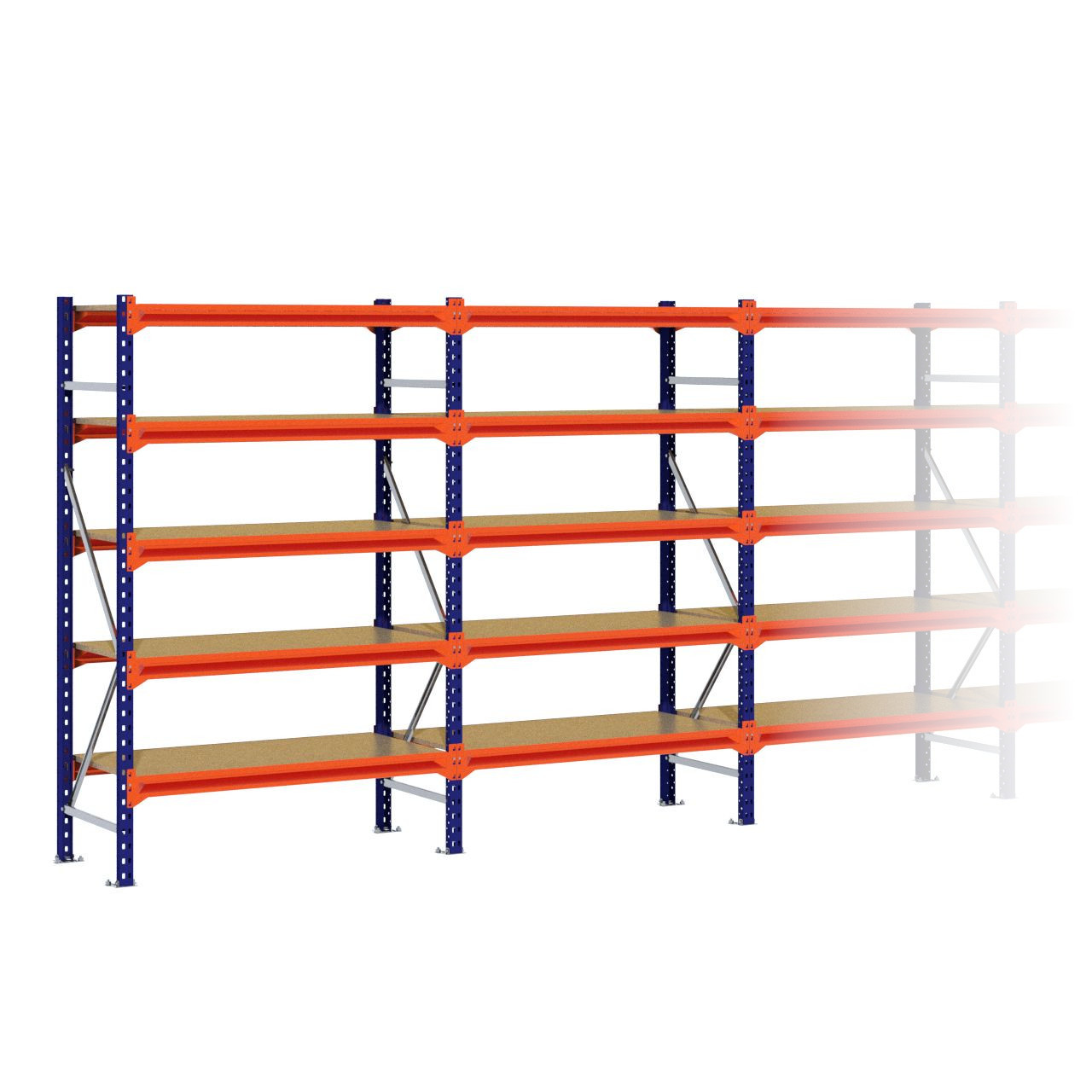 Grootvakstelling 2.000 mm x 6.300 mm x 600 mm (HxLxD) - 5 niveaus (Liggers 1.200 mm)