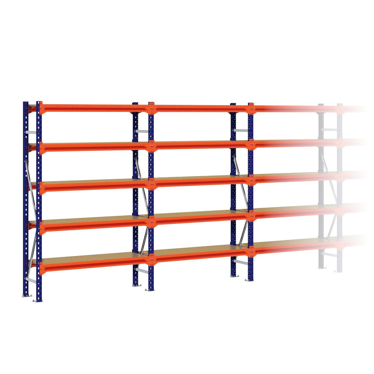Grootvakstelling 2.000 mm x 6.300 mm x 400 mm (HxLxD) - 5 niveaus (Liggers 1.200 mm)