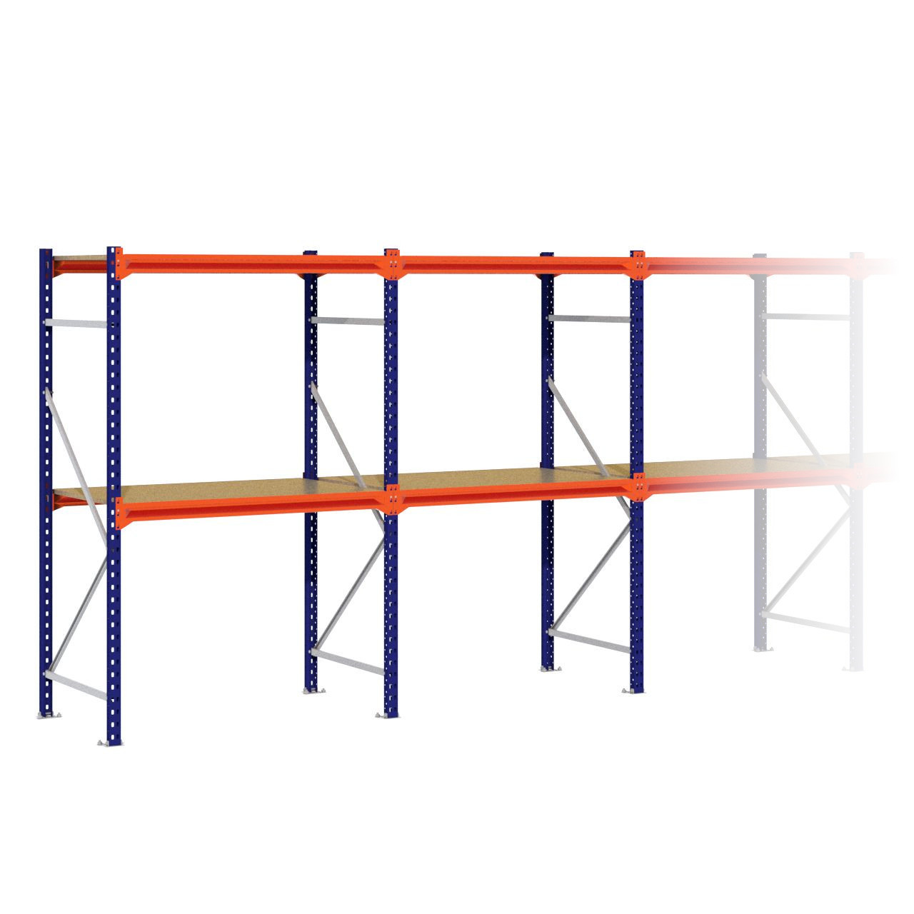 Grootvakstelling 2.000 mm x 6.300 mm x 800 mm (HxLxD) - 2 niveaus (Liggers 1.200 mm)