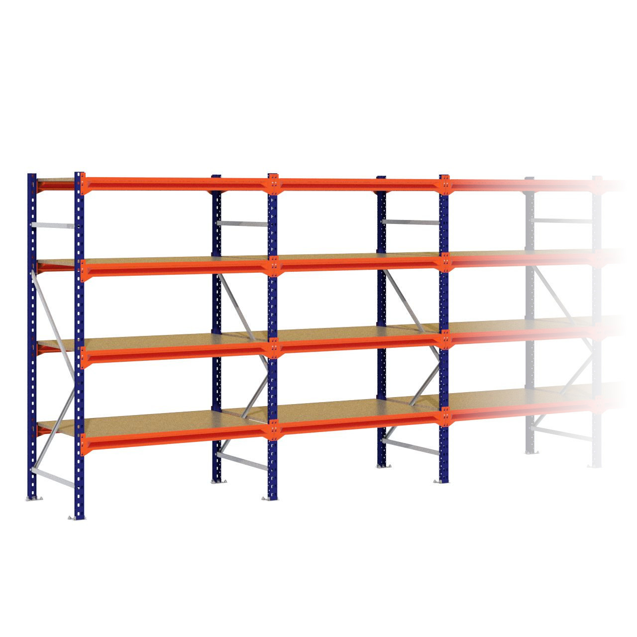 Grootvakstelling 2.000 mm x 6.300 mm x 800 mm (HxLxD) - 4 niveaus (Liggers 1.200 mm)